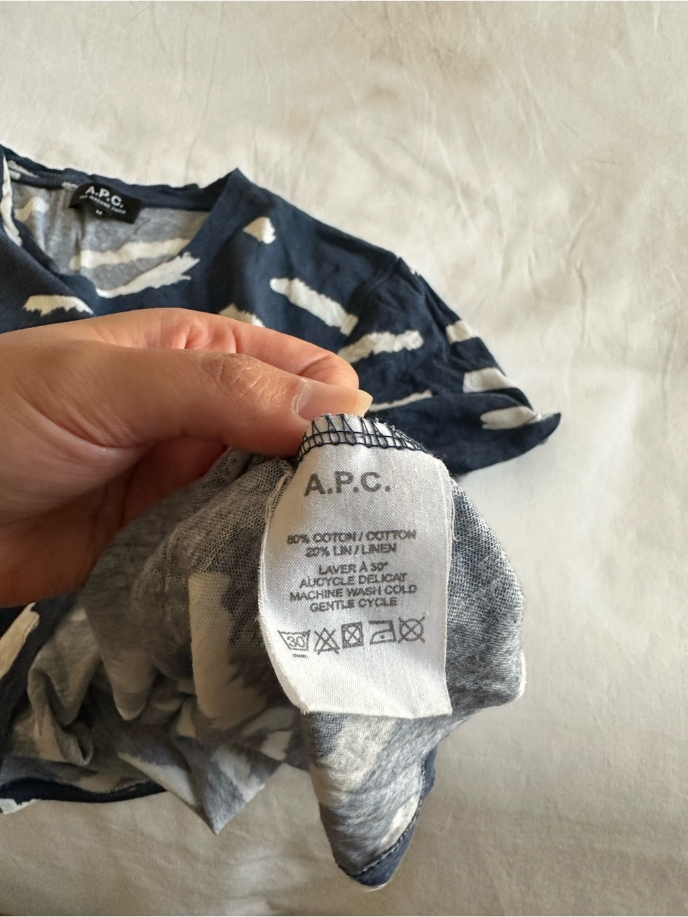 A.P.C. Navy and White Short Sleeve Patterned Tee